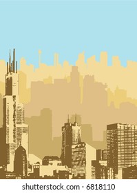 Retro Cityscape skyline Vector background