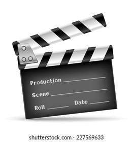 The retro clapper board on the white background