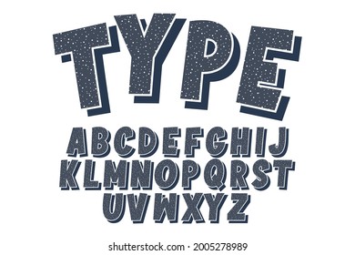 Retro Classic Alphabet Design With Dots Pattern. Vintage Cartoon Font For Clasic C Design