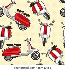 Retro classic colorful scooters seamless pattern