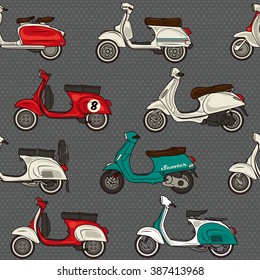 Retro classic colorful scooters seamless pattern