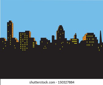 Retro Classic Comics Style City Skyline