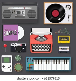 Retro Classic Entertainment Media Mixed Set Icon Illustration Vector 