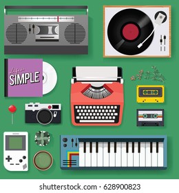 Retro Classic Entertainment Media Mixed Set Icon Illustration Vector 