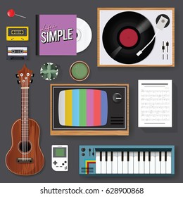 Retro Classic Music Entertainment Media Mixed Icon Illustration Vector