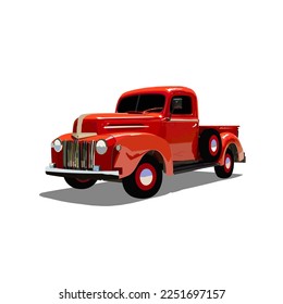 retro classic old electric truck car on white background