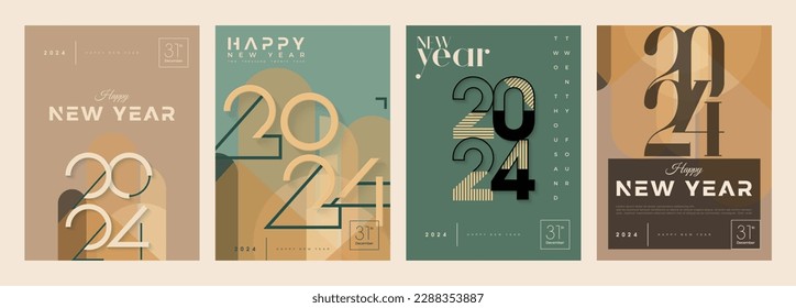 Retro classic set new year 2024 with quirky numbers and soft colors. Premium vector design for 2024 new year banner, poster, template.