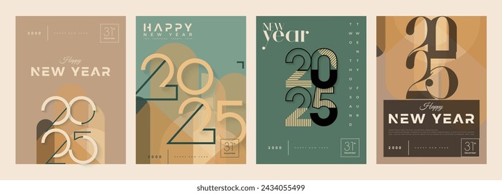 Retro clásico conjunto de año nuevo 2025 con números peculiares y colores suaves. Diseño vectorial premium para 2025 banner de año nuevo, cartel, plantilla.