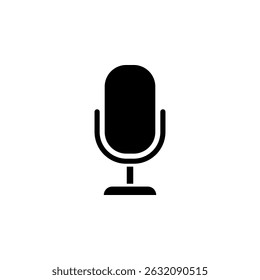 Ícone de vetor plano sólido do microfone de som do estúdio clássico retrô isolado no fundo branco.