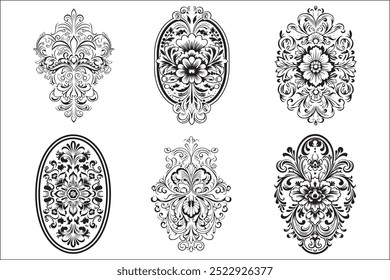 Retro classic style engraved ornament silhouettes