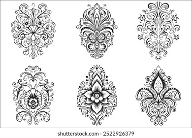 Retro classic style engraved ornament silhouettes