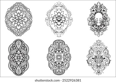 Retro classic style engraved ornament silhouettes