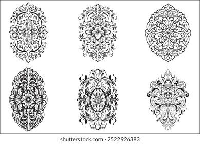 Retro classic style engraved ornament silhouettes