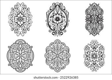 Retro classic style engraved ornament silhouettes