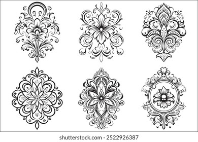 Retro classic style engraved ornament silhouettes