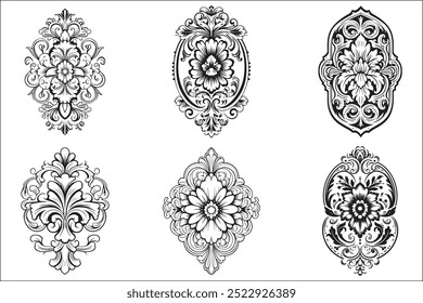 Retro classic style engraved ornament silhouettes