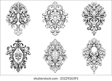 Retro classic style engraved ornament silhouettes