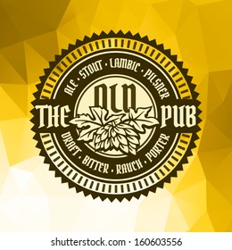 retro classic styled label of brew nightclub bar on shape original icy background pattern okay as a pattern of advertising classic texture bar abstract scene yellow treasure ceremony sign gold light o