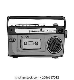 retro classic tape radio player vector illustration sketch doodle hand drawn with black lines isolated on white background