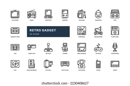 retro clásico dispositivo de gadget de época tecnología de contorno detallado electrónico conjunto de iconos. ilustración vectorial simple