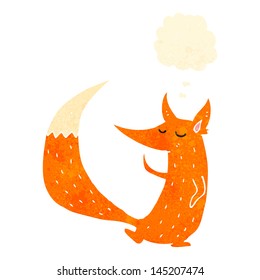 retro clever cartoon fox with thought bubble