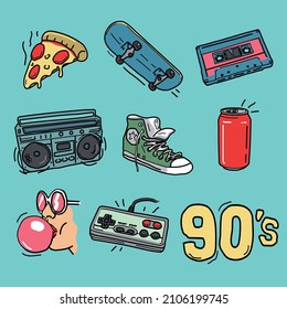 Retro clipart 90`s. Cartoon style.