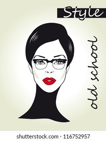 Retro clipart woman Faces with sunglasses,eyeglasses beautiful female face - vector illustration