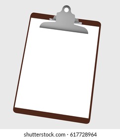 Retro clipboard with white empty page. Mockup. Vector.