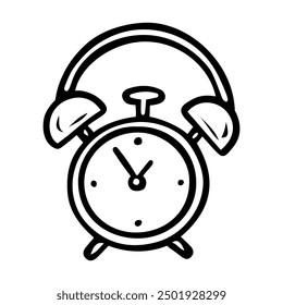 Retro clock alarm clock hand drawn doodle. Time to sleep and wake up. Vector outline line art illustration.