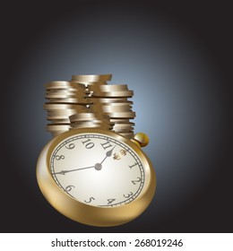 Retro clock and gold - vector illustration.