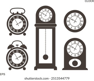 Retro Clock set. Isolated Retro Clock on white background