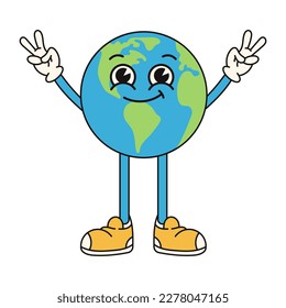 Retro clockwork earth. Sticker or print on a T-shirt. Vector illustration. Flat style.