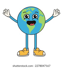 Retro clockwork earth. Sticker or print on a T-shirt. Vector illustration. Flat style.