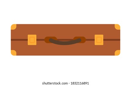 Retro closed suitcase isolated on white background. Vintage travel bag with little handle, golden corners Luggage for adventure vector illustration