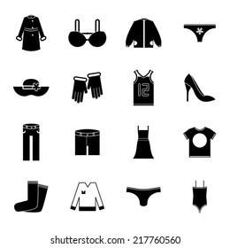 Retro Clothes Symbols Accessories Icons Set Trendy Modern Silhouette Design Template Vector Illustration