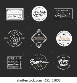 Retro clothing badges in minimal vintage style, apparel labels, logos for branding projects, posters, cards, flyers, other uses, t-shirt prints, other uses.