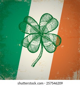 Retro clover on Irish flag for Patrick day