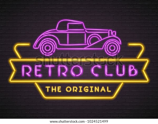 Retro Club Neon Light Glowing Purple Colour Cars\
Symbol Bright Logo