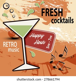 Retro Cocktail Bar Poster Ad - Happy Hour