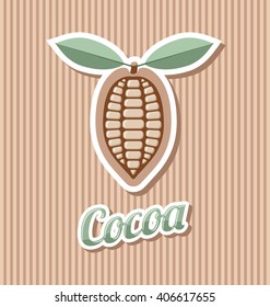 Retro cocoa bean with title on striped background