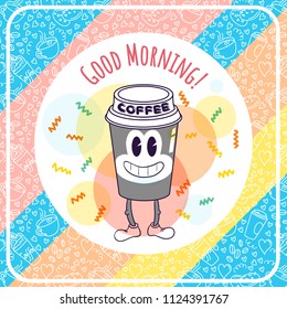 Retro Coffee Background with doodle pattern