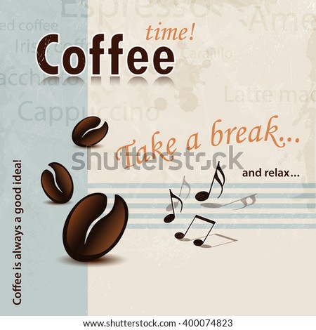 Retro coffee background with Take A Break and Coffee Time words