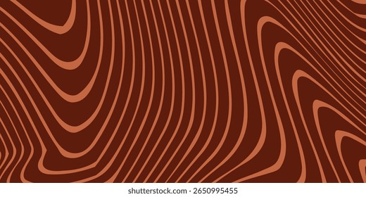 Retro coffee brown background with milk chocolate swirl texture. Wavy liquid candy pattern in vintage 60s–70s psychedelic style. Ideal for posters, covers, banners, and dessert-themed designs.