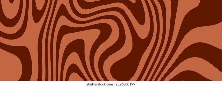 Fundo de cor de café retro. Textura do deserto líquido de chocolate de leite. Padrão de doces em espiral ondulado para cartaz, capa, banner, panfleto. Brown trippy hippie papel de parede hippie em estilo 60s ou 70s. Vetor