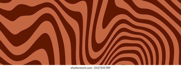 Fondo de color de café retro. Textura líquida de chocolate con leche. Patrón ondulado del caramelo del remolino para el cartel, cubierta, Anuncio, panfleto. Antiguas Fondo de pantalla hippie marrón trippy en estilo de los años 60 o 70. Vector