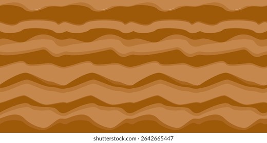 Retro coffee color background. Milk chocolate liquid dessert texture. Wavy candy pattern for poster, cover, banner, flyer. 60s or 70s style vintage chocolate trippy hippie wallpaper. Vector