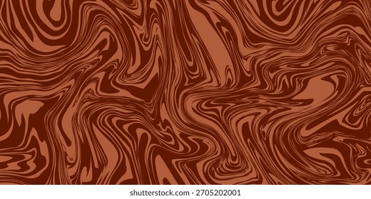 Fondo de color de café retro. Textura líquida de postre de chocolate con leche. Patrón ondulado del caramelo del remolino para el cartel, cubierta, Anuncio, panfleto. Antiguas Fondo de pantalla hippie marrón trippy en estilo de los años 60 o 70. Vector