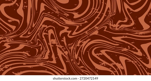 Fondo de color de café retro. Textura líquida de postre de chocolate con leche. Patrón ondulado del caramelo del remolino para el cartel, cubierta, Anuncio, panfleto. Antiguas Fondo de pantalla hippie marrón trippy en estilo de los años 60 o 70. Vector