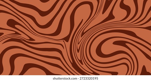 Fondo de color de café retro. Susu cokelat cair tekstur makanan penutup. Pola permen berputar bergelombang untuk cartel, penutup, spanduk, panfleto. Kertas dinding trippy hippie coklat klasik bergaya 60-un atau 70-un. Vektor