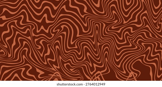 Retro Coffee Color Background. Susu cokelat cair tekstur makanan penutup. Pola permen berputar bergelombang untuk poster, penutup, spanduk, pamflet. Kertas dinding trippy hippie coklat klasik bergaya 60-an atau 70-an. Vektor